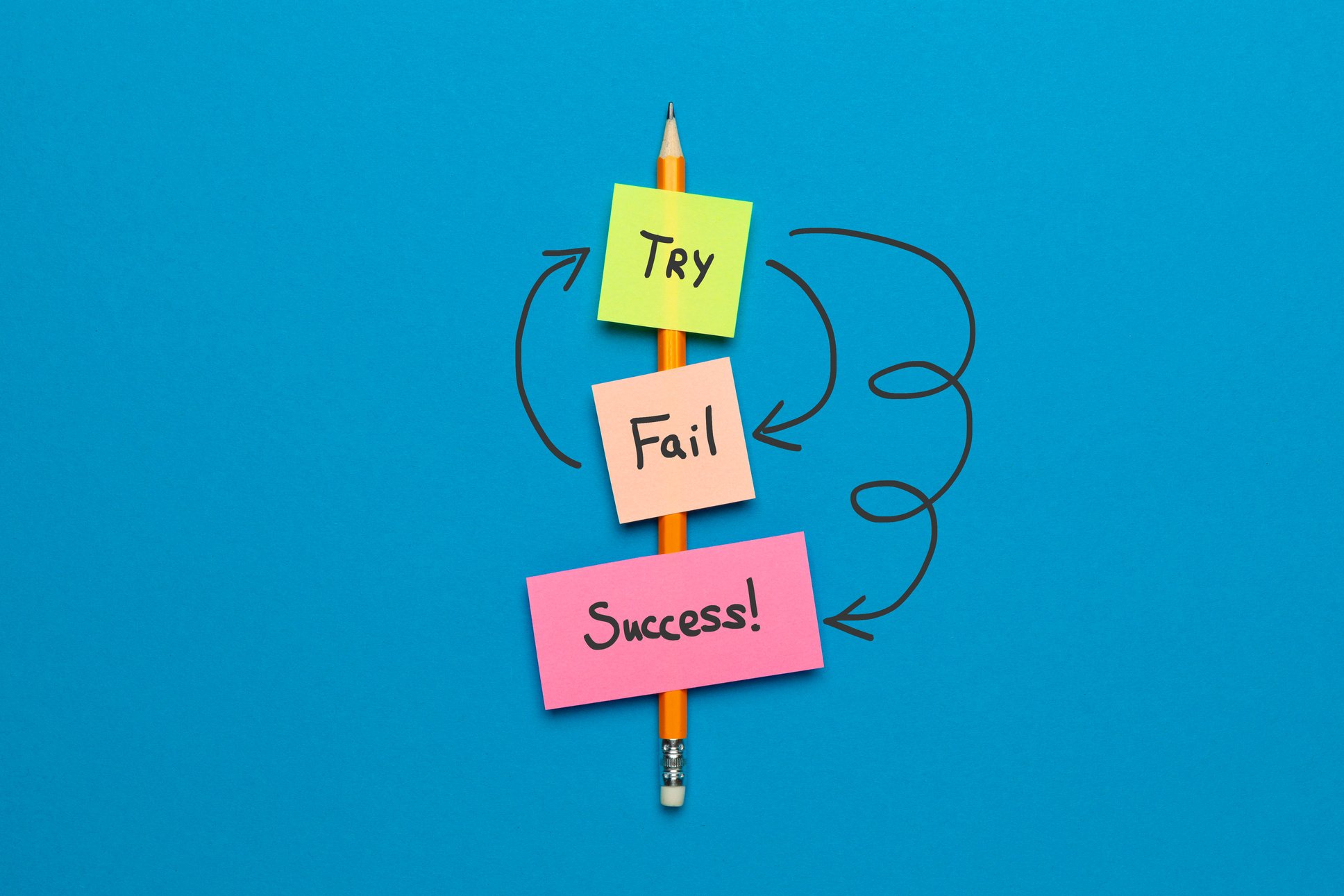 Try - Fail - Success. Purpose and movement to success despite obstacles